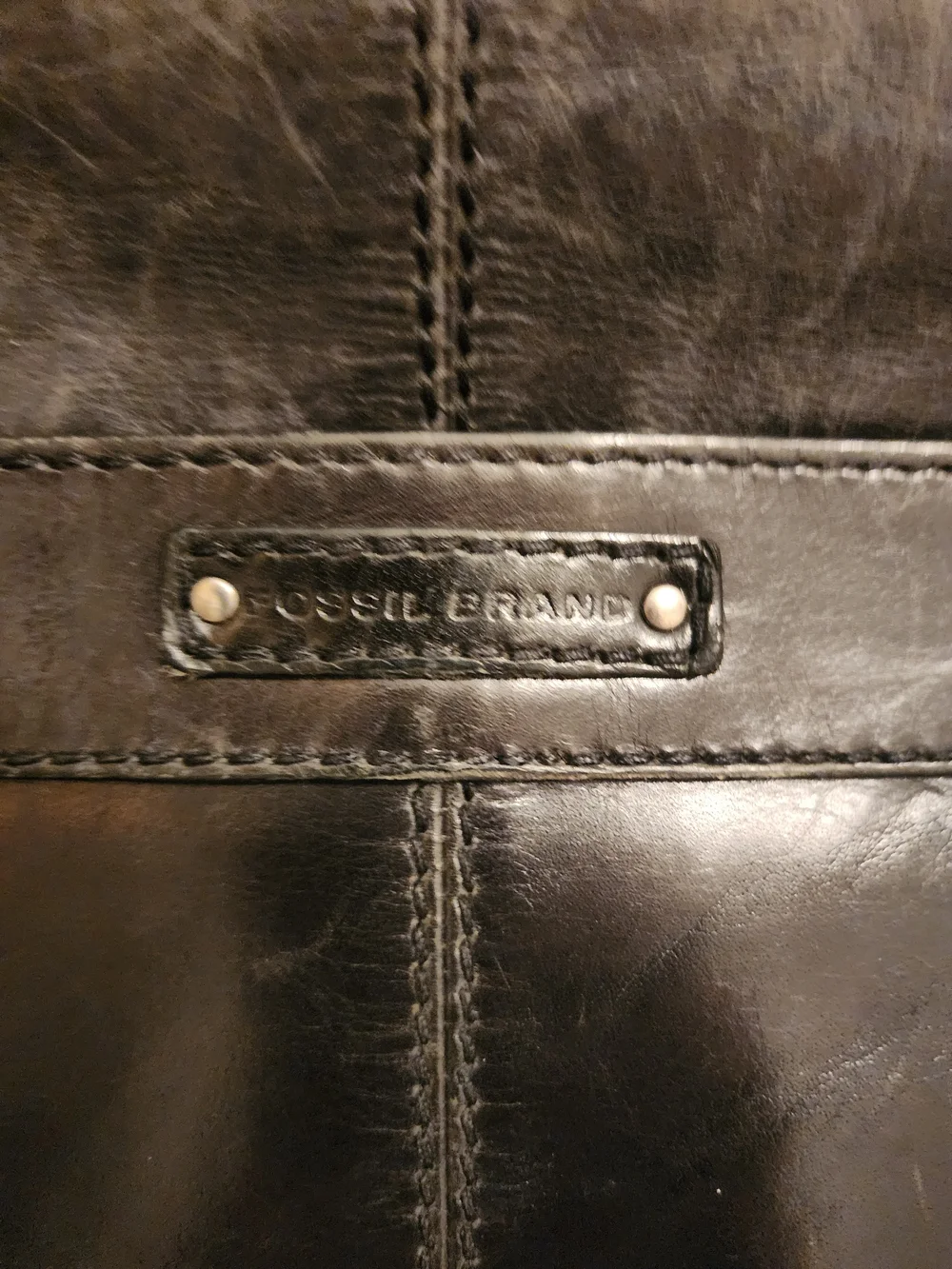 Fossil Black Leather Messenger Laptop Bag with Adjustable Strap